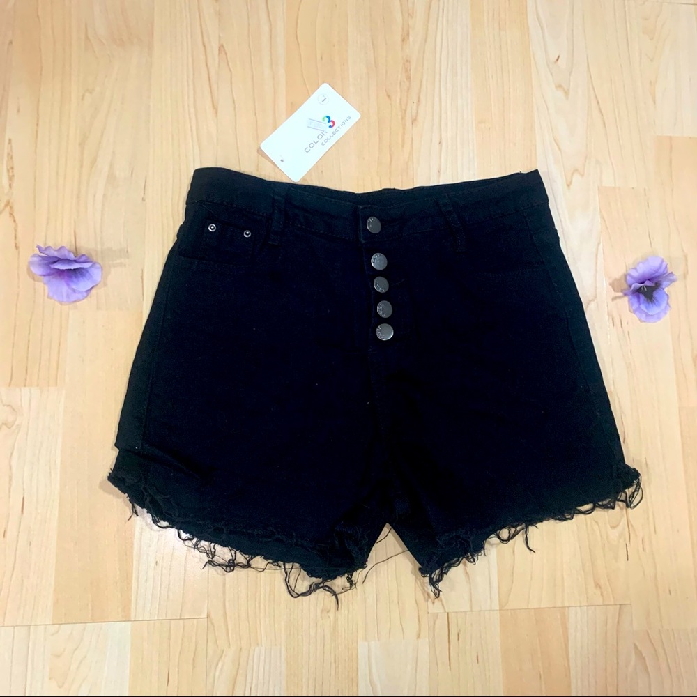 Distressed Shorts In Blk Sz L